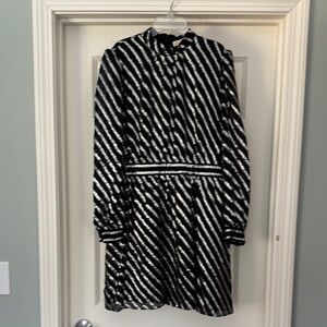 Michael Kors Black and Silver Striped Dress 55% Polyester 45% Nylon Size 12
